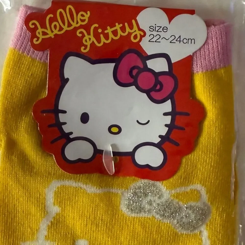 Sanrio Hello Kitty Yellow Tropical Floral Socks NEW 22-24cm